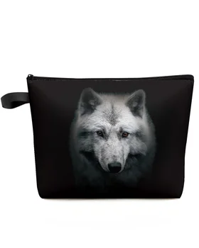 Animal Wolf Head Black Makeup Bag Pouch Travel Essentials Lady Women Cosmetic Bags Toilet Organizer Kids Storage Pencil Case