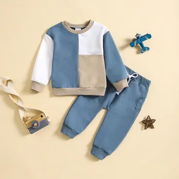 Fashion Baby Boys Girls Apranga Komplektas Kontrastingos spalvos džemperiai+Kelnės 2Vnt Kostiumas Rudens laisvalaikio drabužiai Mažyliai