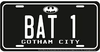 Metalinis skardos ženklas Siena Pakabinamas apdailos plokštelės ženklas Valstybinio numerio ženklas, šikšnosparnis 1 Gothamo miesto metalo naujovės valstybinio numerio ženklas