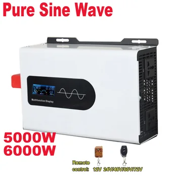 Nuotolinio valdymo pultas Pure Sine Wave Inverter DC 12V / 24V į AC 220V 230V 50 / 60Hz įtampos ekranas 5000W / 6000W Automobilio keitiklis ES lizdas