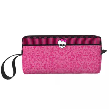 Pink Monster High Cosmetic Bag Moterų makiažo krepšiai Anime Kelioninis užtrauktukas Tualeto reikmenų krepšys Organizatorius Laikymo krepšys