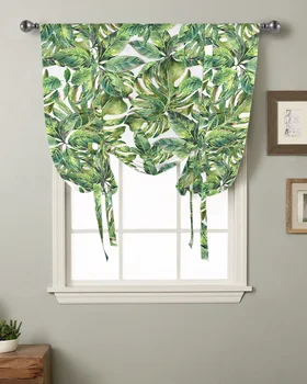 Tropinių augalų lapai Palmių lapai Virtuvė Trumpas langas Užuolaidų strypas Kišeninės užuolaidos Namų dekoras Mažas langas Romanas Suriškite užuolaidas